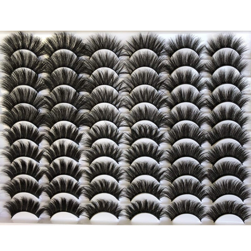 Gmagictobo False Eyelashes 30 Pairs Pack Faux Mink Lashes 20MM Long Dramatic 6 Styles Mixed 5D Medium Volume Thick Fake Eyelashes Soft Crossed Makeup Eye Lashes